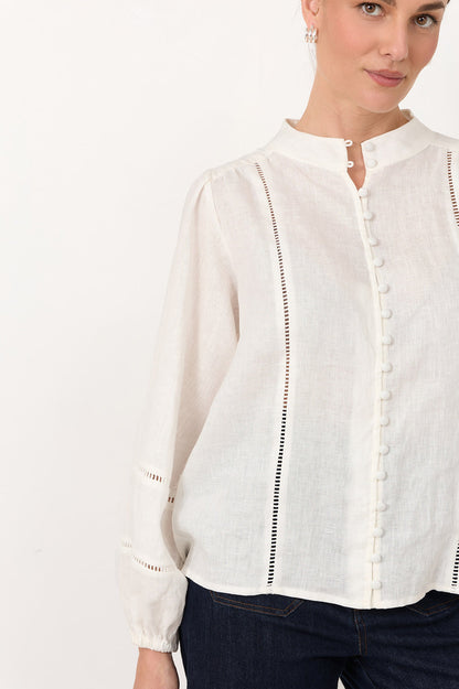 Juno Trim Detail Long Sleeve Top White