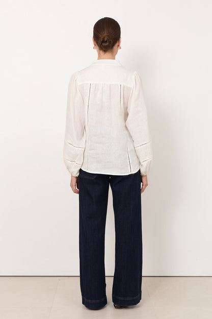 Juno Trim Detail Long Sleeve Top White