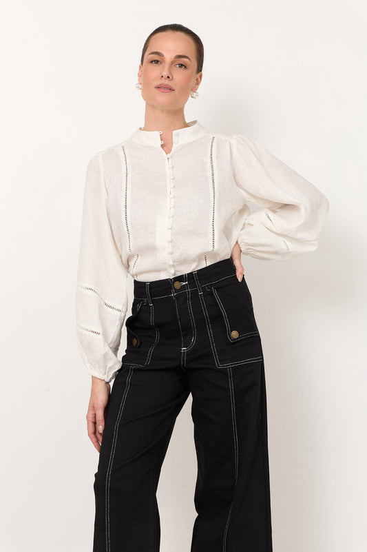 Juno Trim Detail Long Sleeve Top White