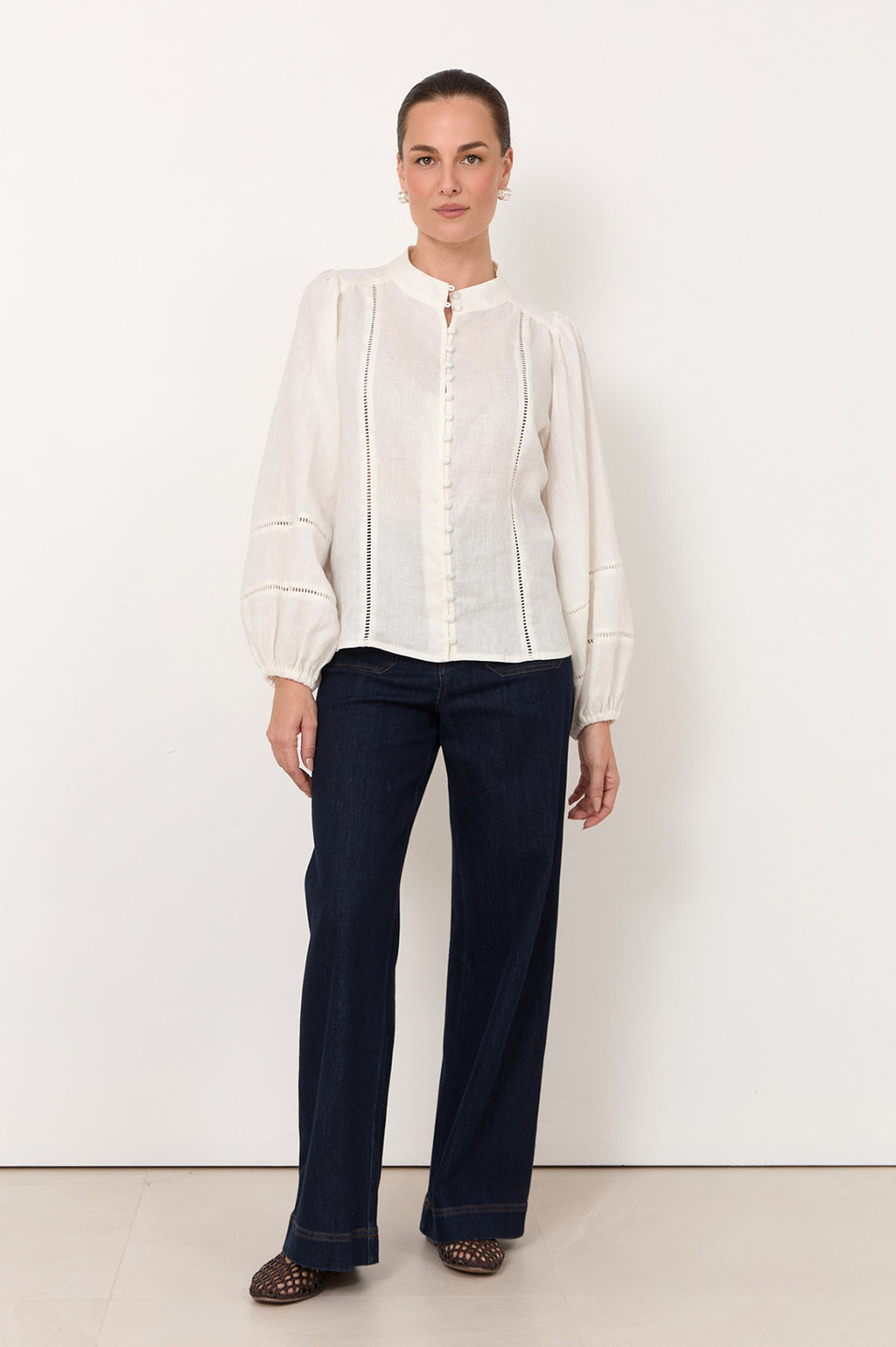 Juno Trim Detail Long Sleeve Top White