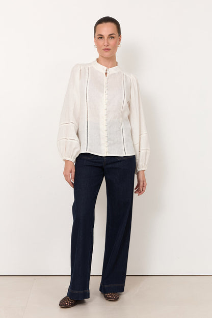 Juno Trim Detail Long Sleeve Top White