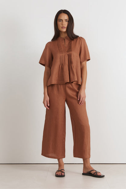 The Percy Linen Top Tan