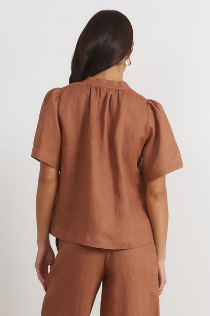 The Percy Linen Top Tan