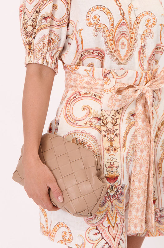 Amelia Weave Clutch Camel