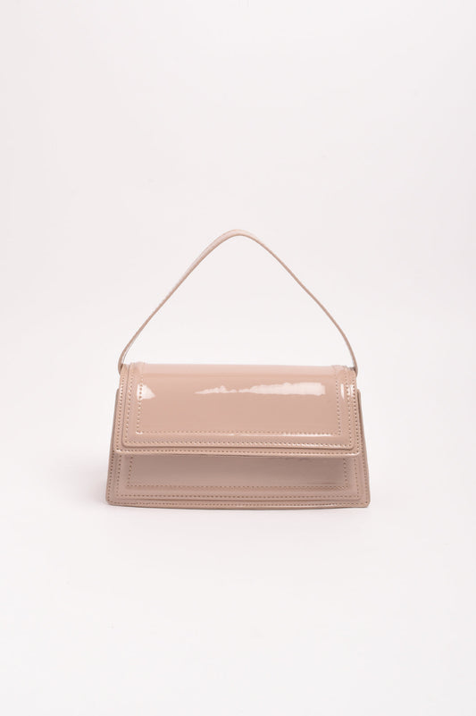 Ava High Shine Structures Small Bag Nude
