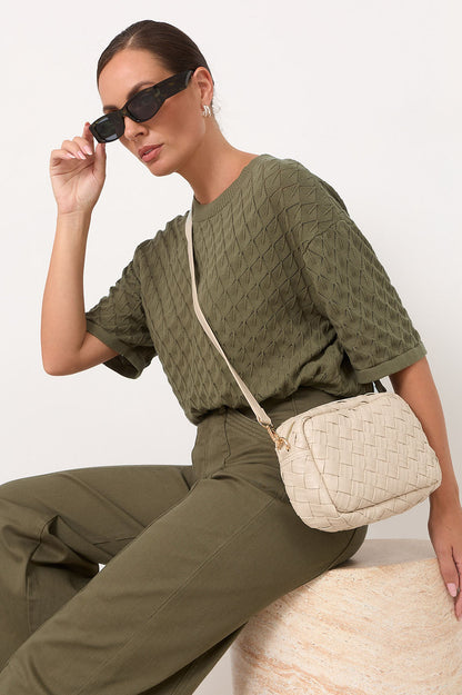 Wide Weave Crossbody Bag Stone