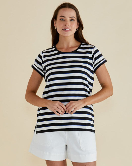 Caia Crew Tee Blue/ Black Stripe