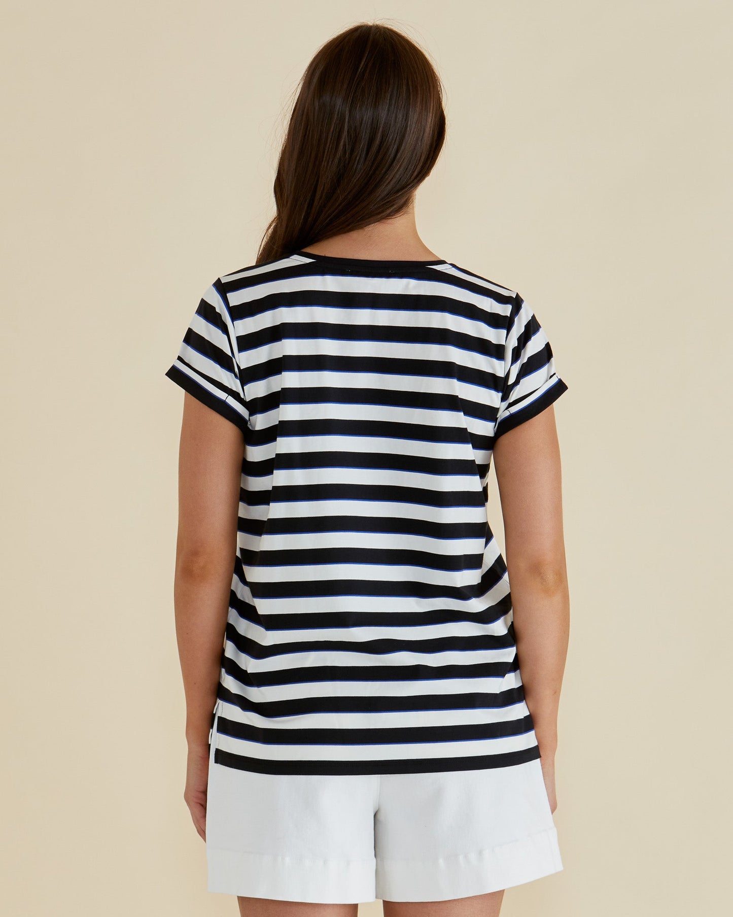 Caia Crew Tee Blue/ Black Stripe