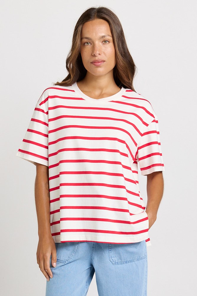 Relax Boxy Tee Red/White