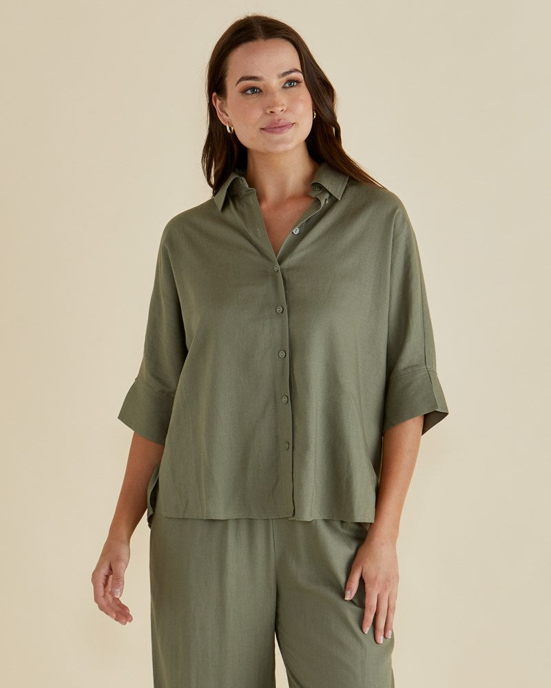Linwood Linen Shirt Olive Green