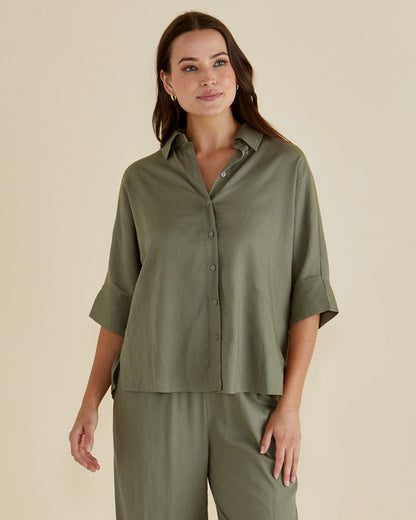 Linwood Linen Shirt Olive Green