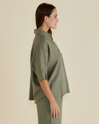 Linwood Linen Shirt Olive Green
