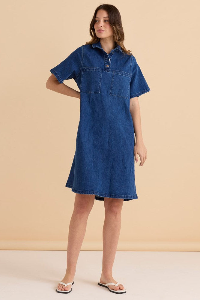 Shift Denim Shirt Dress - Dusty Print