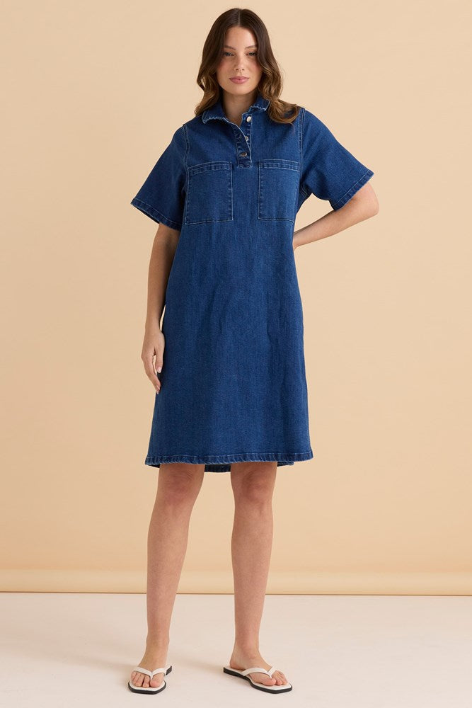 Shift Denim Shirt Dress - Dusty Print