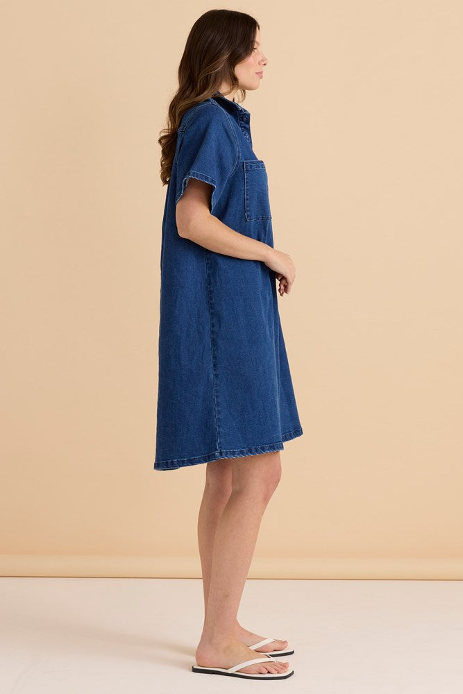Shift Denim Shirt Dress - Dusty Print
