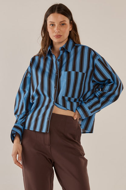 Erin Crop Shirt Choc/Cornflower