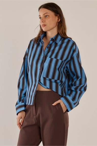 Erin Crop Shirt Choc/Cornflower