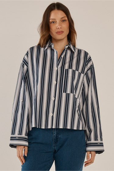 Erin Crop Shirt Navy/White Stripe