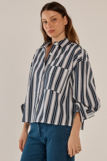 Erin Crop Shirt Navy/White Stripe