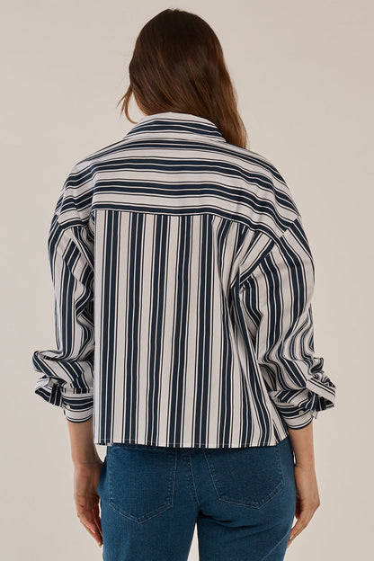 Erin Crop Shirt Navy/White Stripe