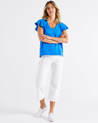 Magnolia frill sleeve top powder blue