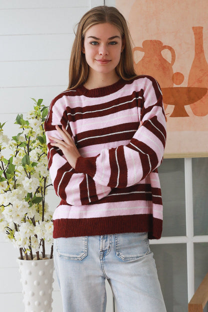 Kelly Stripe knit Wine/Pink