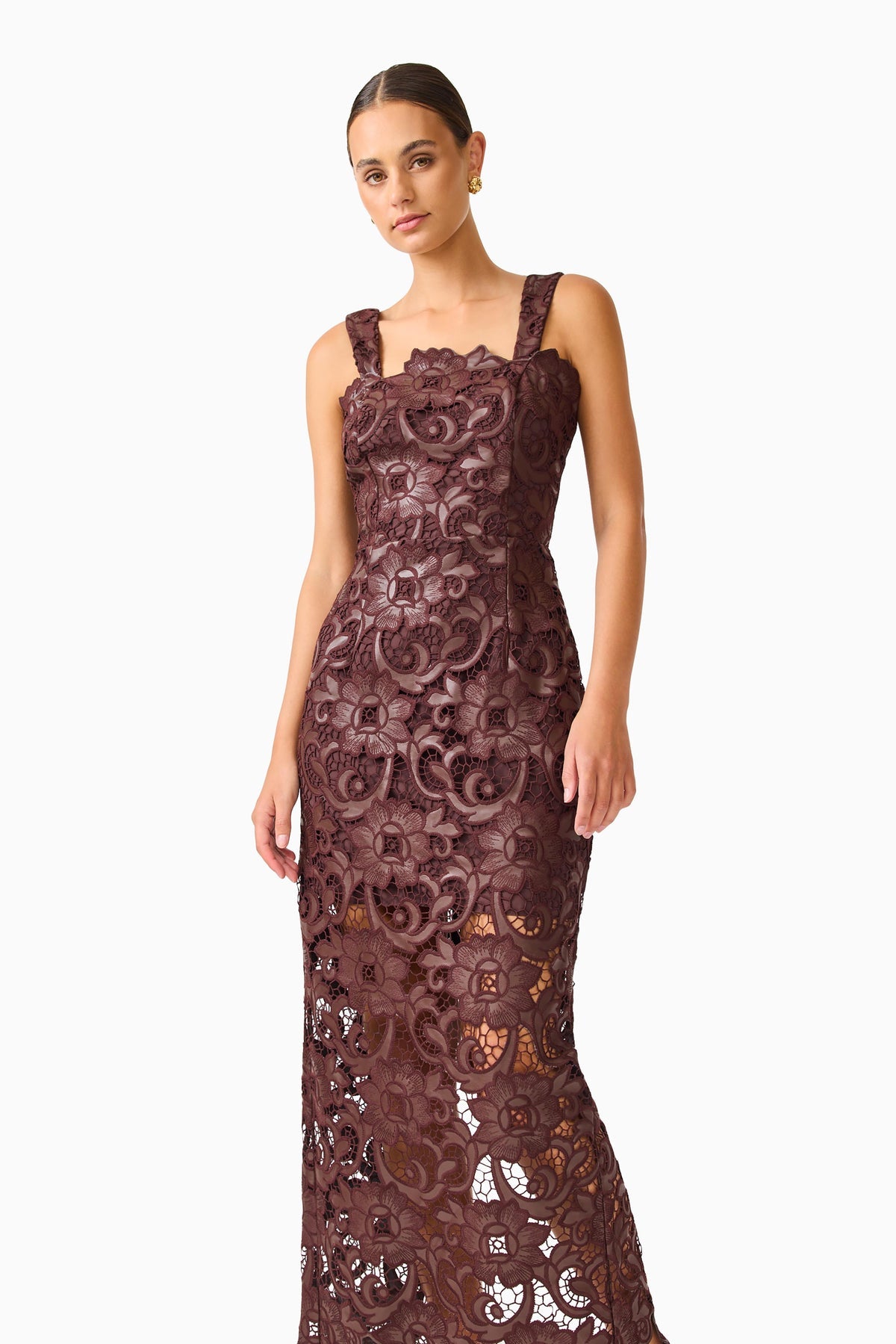 Novelle Column Midi Dress in Brown