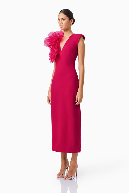 Verdessa V-Neck Maxi Dress in Raspberry Pink