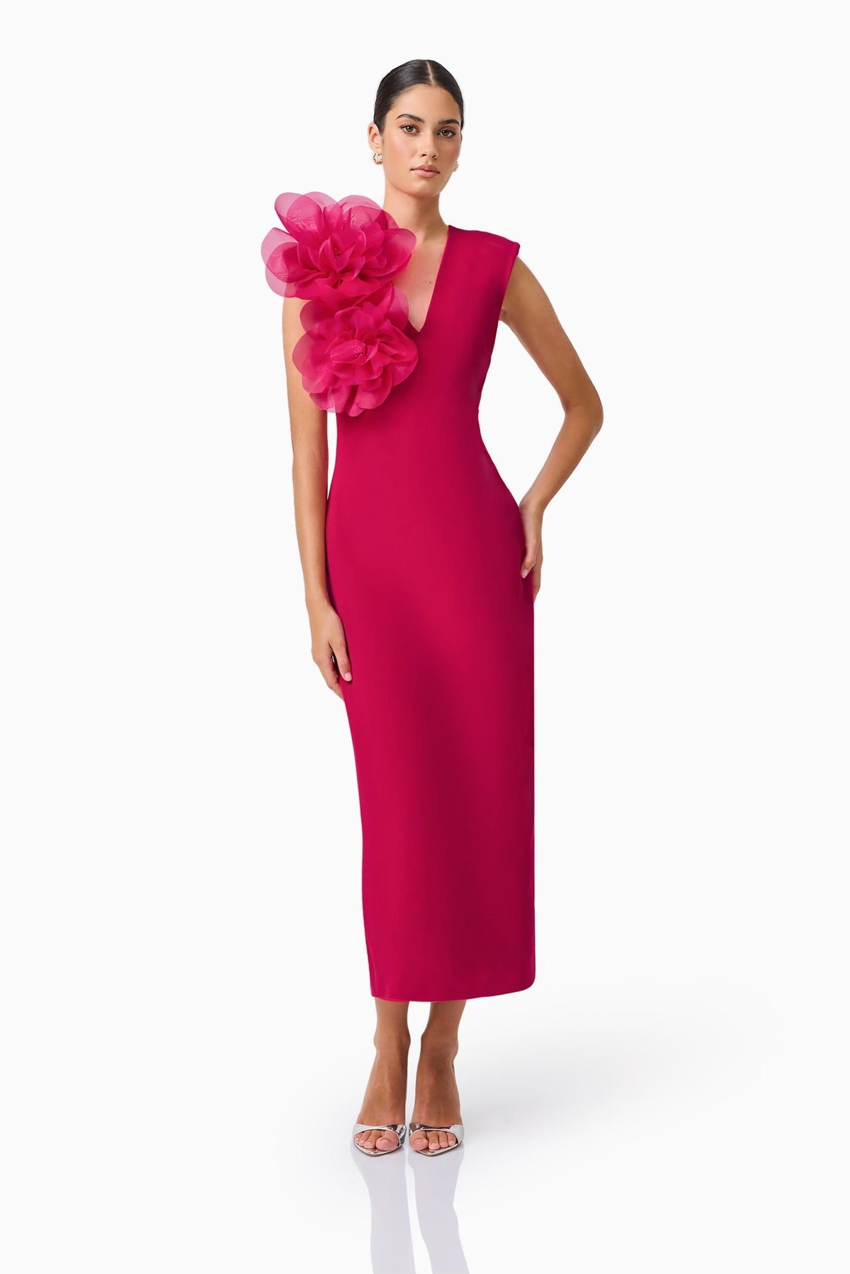 Verdessa V-Neck Maxi Dress in Raspberry Pink