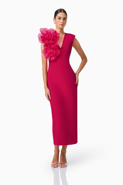 Verdessa V-Neck Maxi Dress in Raspberry Pink