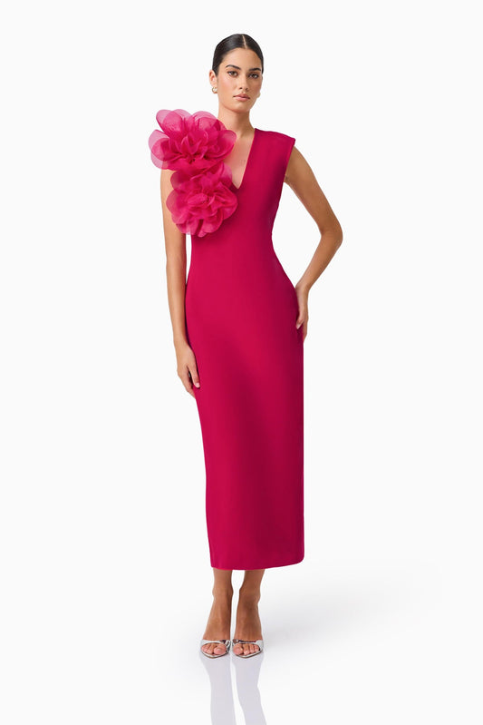 Verdessa V-Neck Maxi Dress in Raspberry Pink
