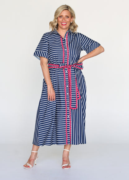 Ella Dress Navy Stripe