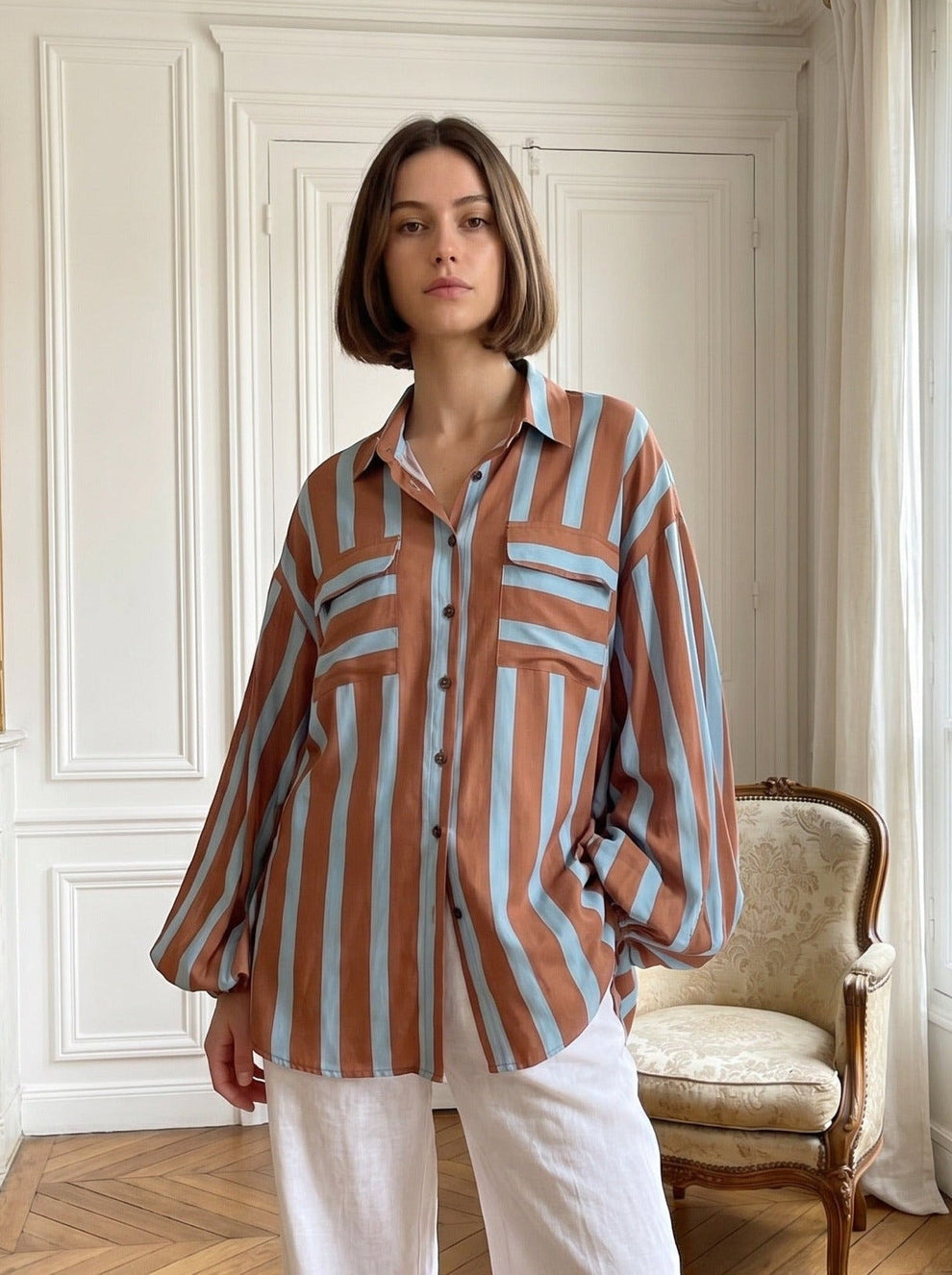 Jessie Stripe Shirt Blue/Choc