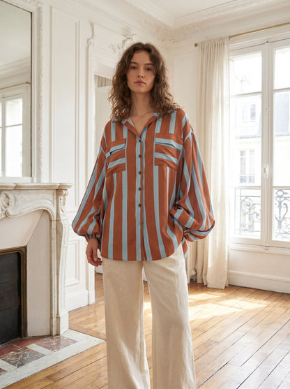 Jessie Stripe Shirt Blue/Choc