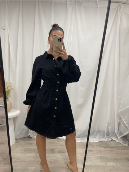 Demi Short Denim Dress Black