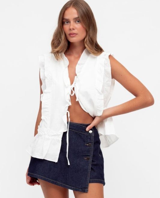 Bella tie up top white