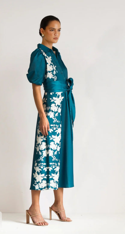 Reminiscence shirt Midi dress teal