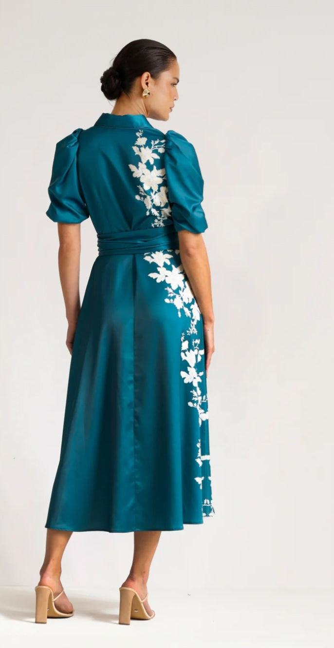 Reminiscence shirt Midi dress teal