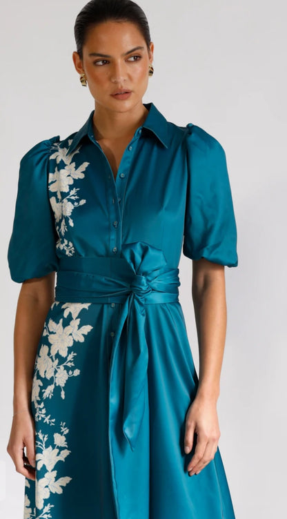 Reminiscence shirt Midi dress teal