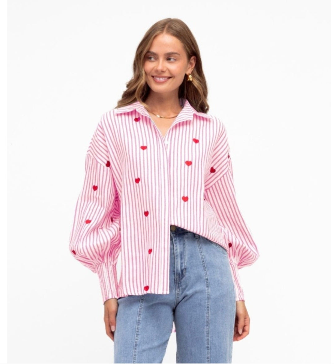 Heart shirt pink stripe