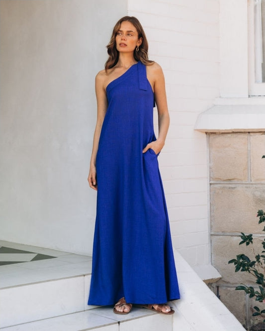 Electric Blue One Shoulder Maxi Dress