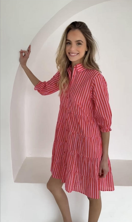 Racquet Club Short Stripe Dress Red