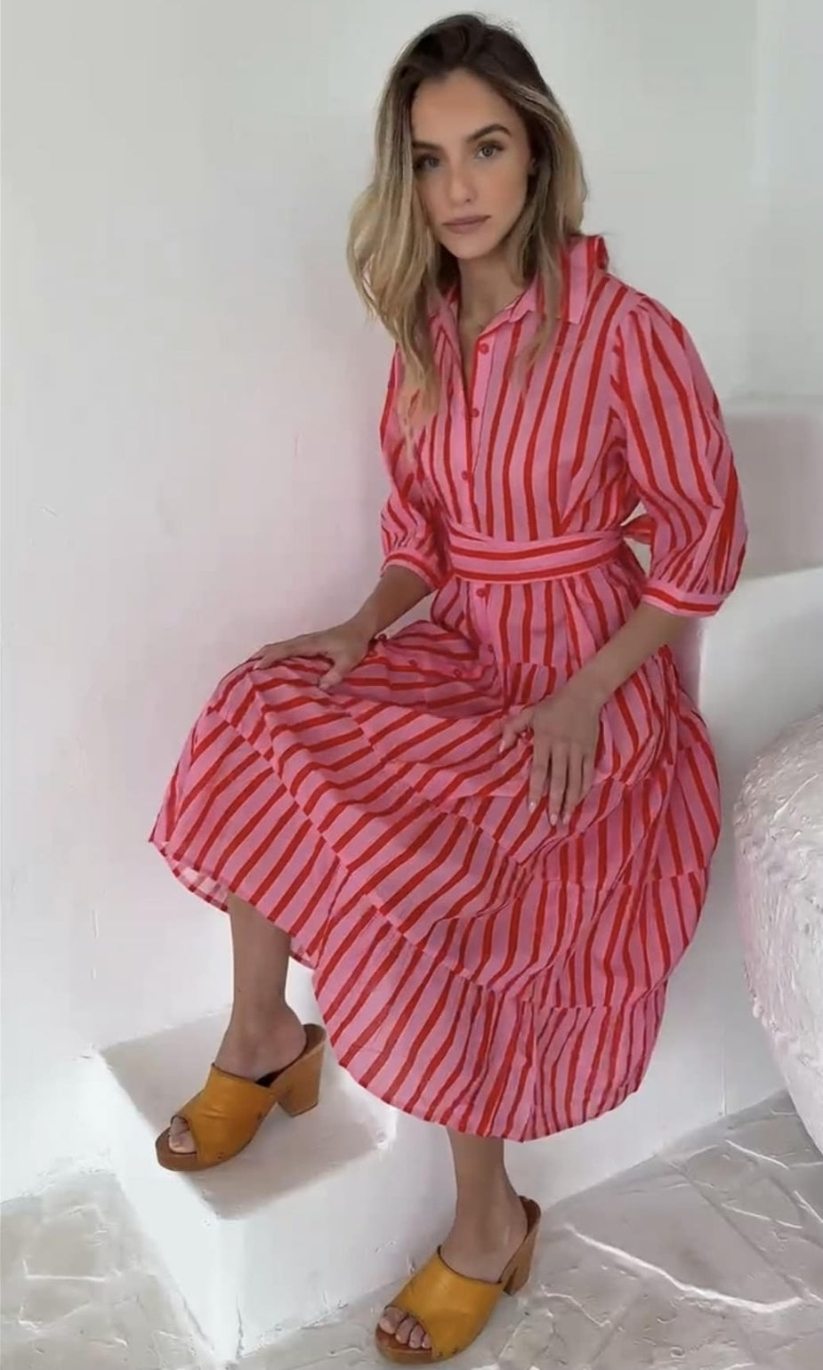 Racquet Club Midi Stripe Dress Red