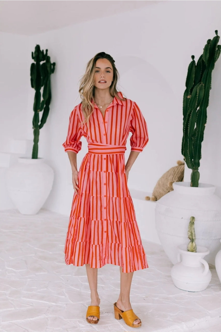 Racquet Club Midi Stripe Dress Red