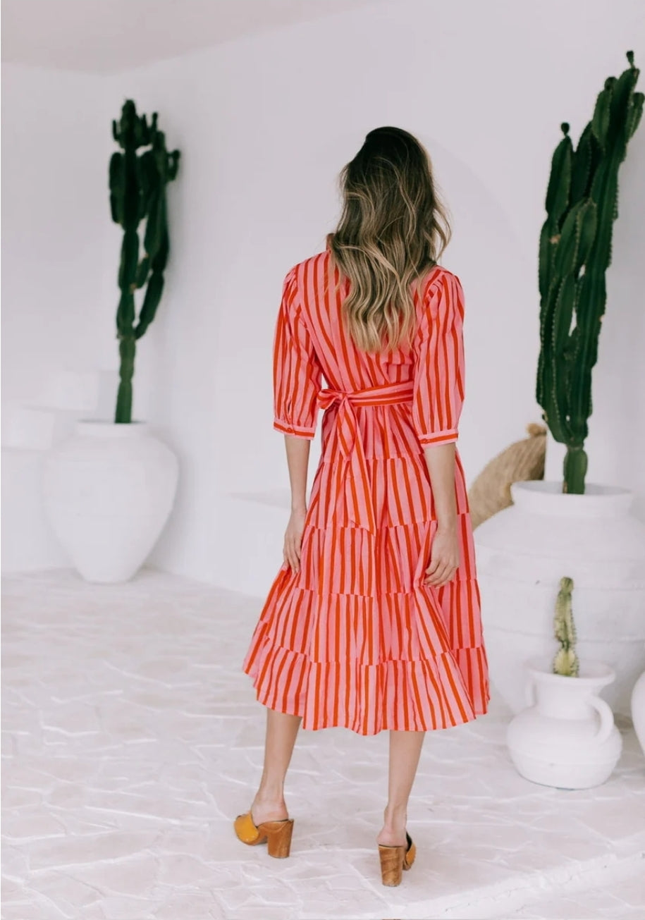 Racquet Club Midi Stripe Dress Red