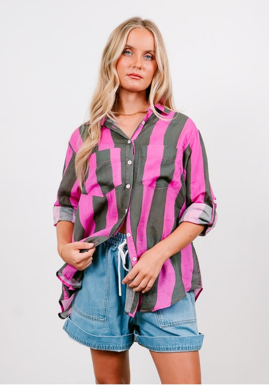 Magenta Khaki Stripe Shirt