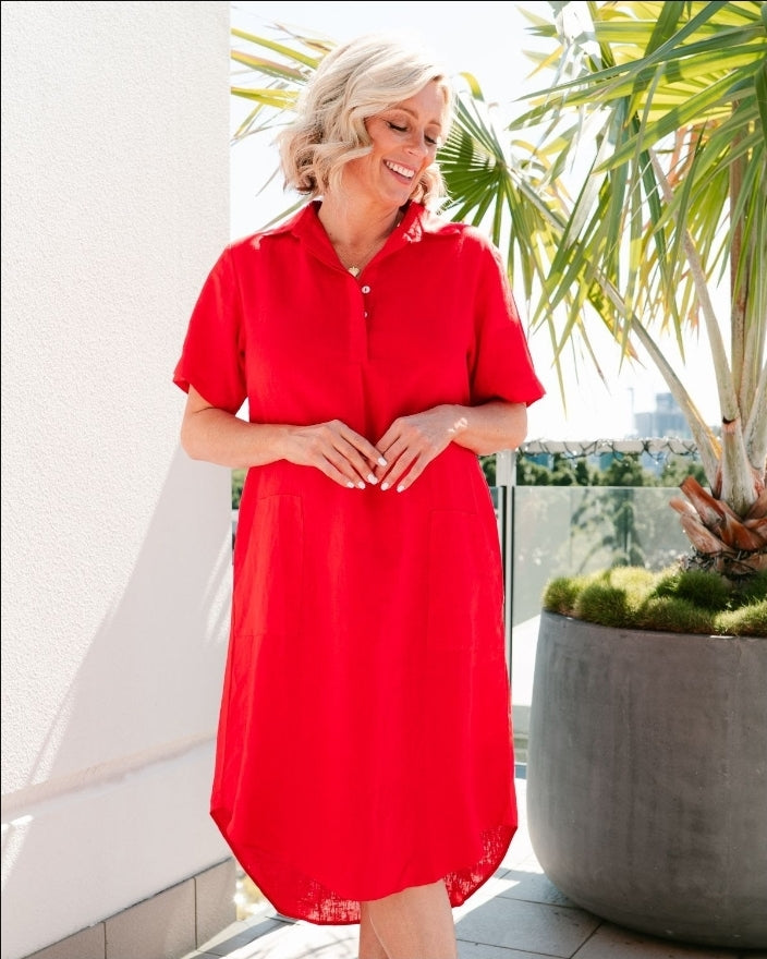 Susan Linen Dress Red