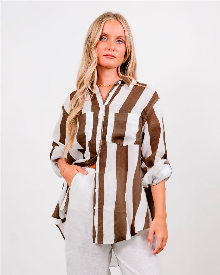 Chocolate Stripe Linen Shirt