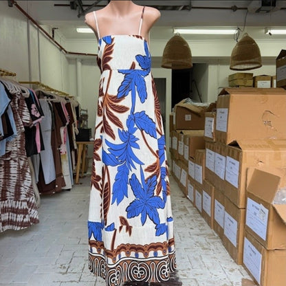 Maddie Palm Maxi Dress Choc/Blue