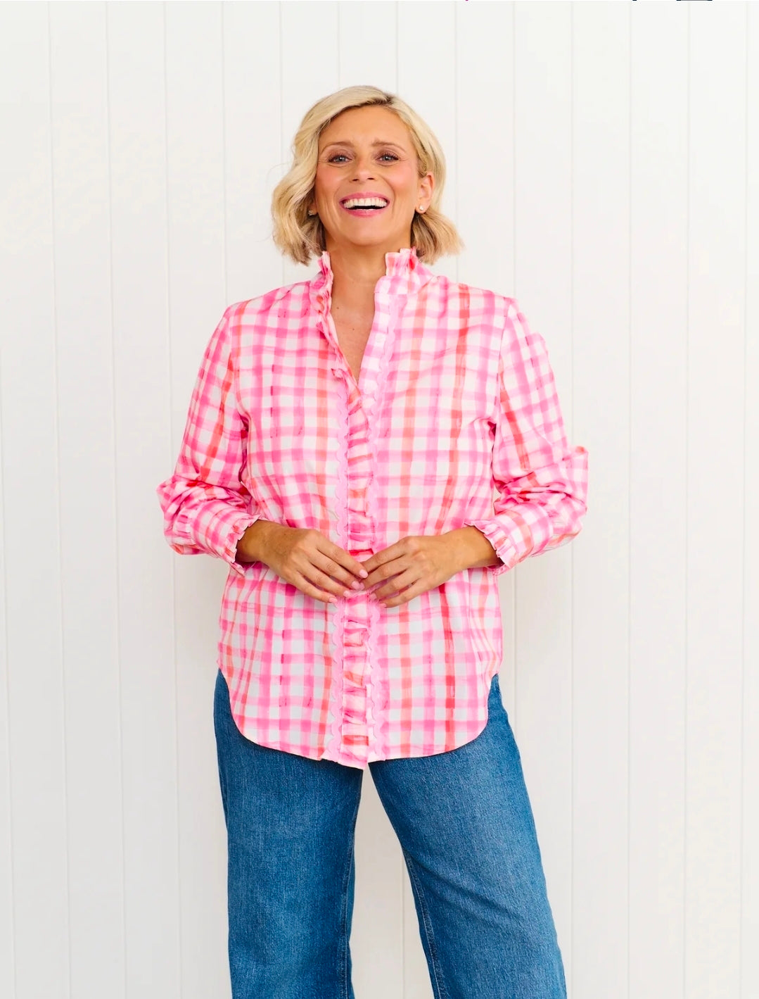 Tilly Shirt Pastel Pink and Orange Gingham
